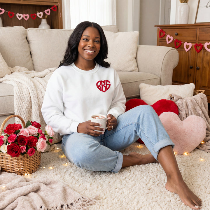 SCALLOPED HEART MONOGRAM CREW